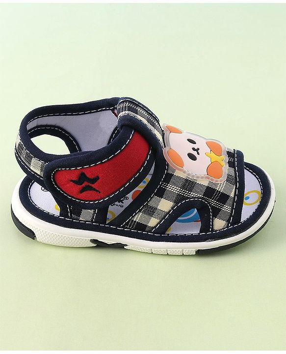 Cute Walk by Babyhug Velcro Closure Musical Sandals with Panda Applique - Navy Blue