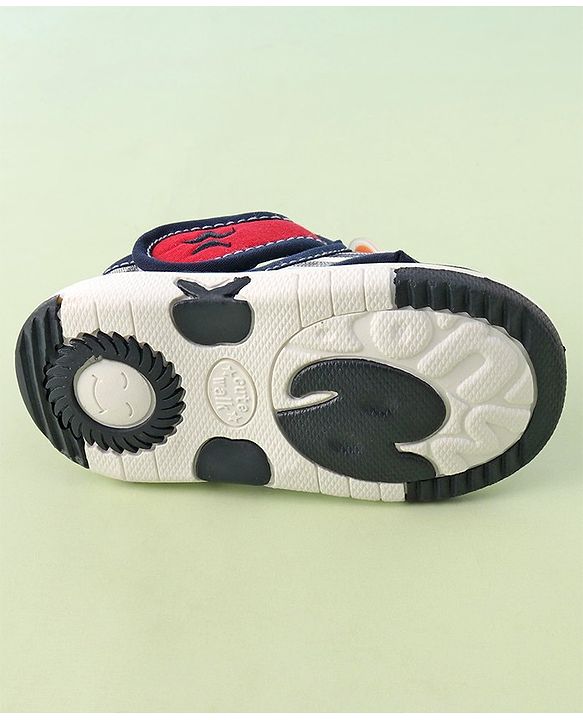 Cute Walk by Babyhug Velcro Closure Musical Sandals with Panda Applique - Navy Blue