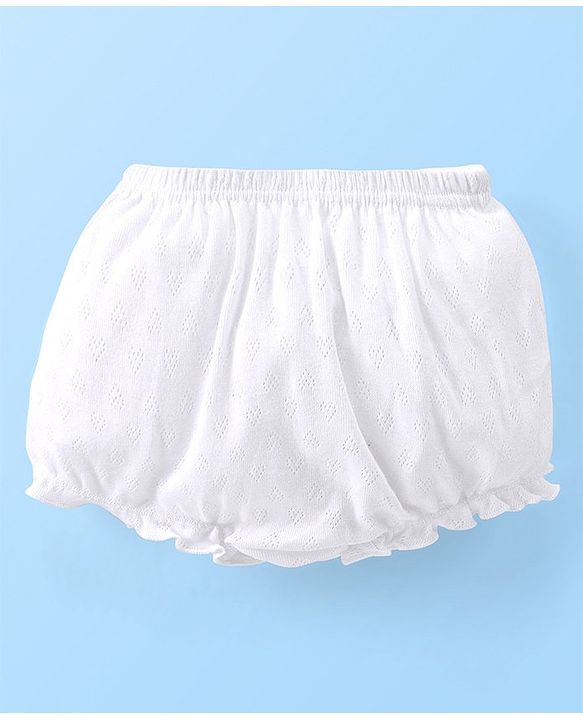 Babyhug 100% Cotton Knit Premium Pointelle Fabric Bloomers Pack Of 3 - White