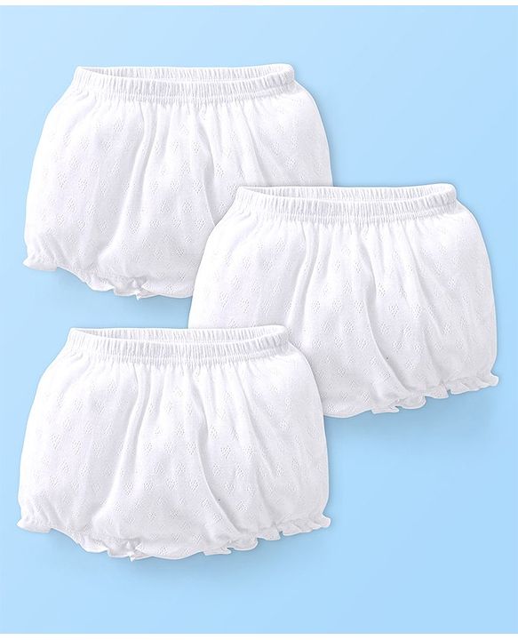Babyhug 100% Cotton Knit Premium Pointelle Fabric Bloomers Pack Of 3 - White