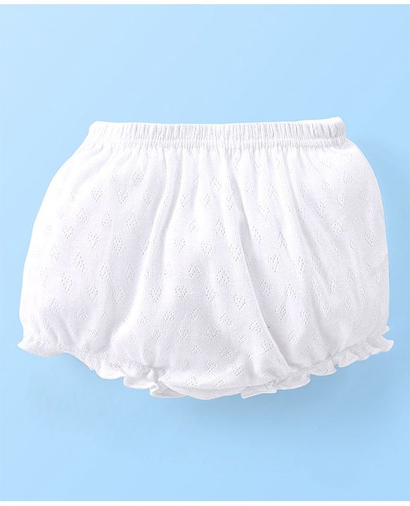 Babyhug 100% Cotton Knit Premium Pointelle Fabric Bloomers Pack Of 3 - White