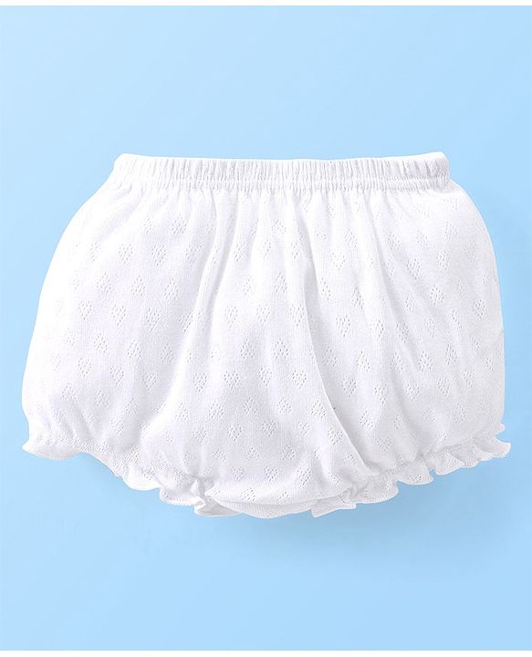 Babyhug 100% Cotton Knit Premium Pointelle Fabric Bloomers Pack Of 3 - White