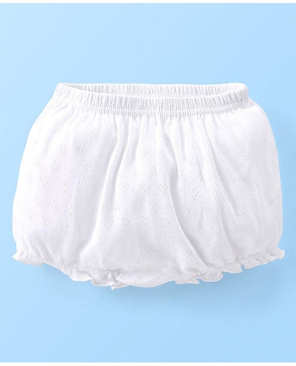 Babyhug 100% Cotton Knit Premium Pointelle Fabric Bloomers Pack Of 3 - White