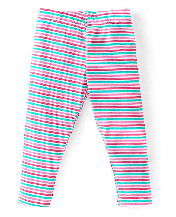 Babyhug Cotton Lycra Knit Full Length Leggings Floral Printed Pack of 3 - Blue