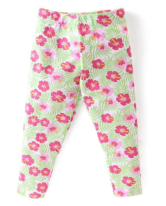 Babyhug Cotton Lycra Knit Full Length Leggings Floral Printed Pack of 3 - Blue