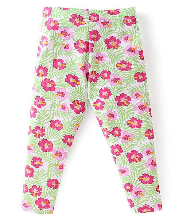 Babyhug Cotton Lycra Knit Full Length Leggings Floral Printed Pack of 3 - Blue