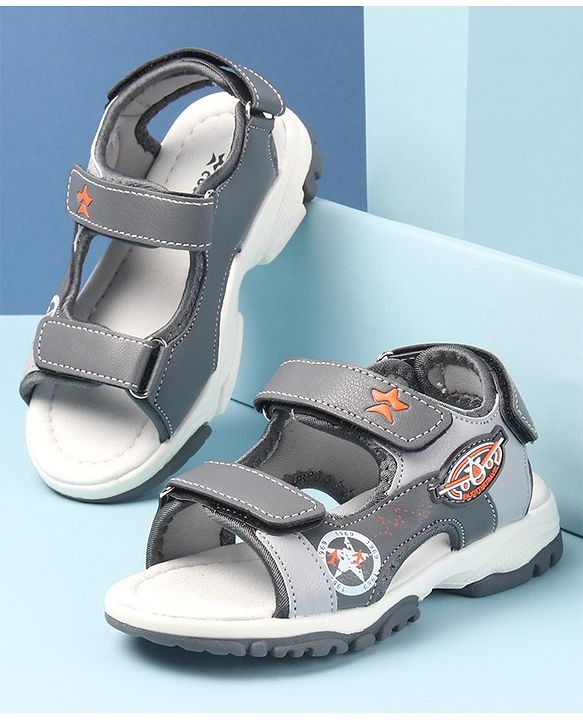 Cute Walk by Babyhug Double Velcro Closure Star Printed Sandals - Grey