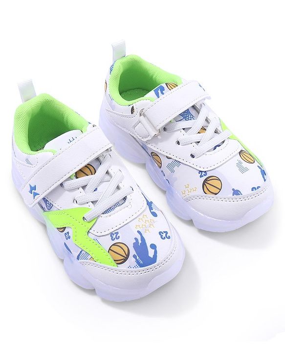 Cute Walk by Babyhug Velcro Closure Sneakers - White & Green