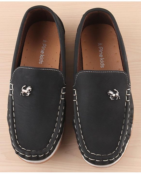 Pine Kids Slip on Casual Shoes with Horse Applique - Black