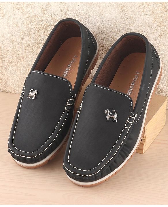 Pine Kids Slip on Casual Shoes with Horse Applique - Black
