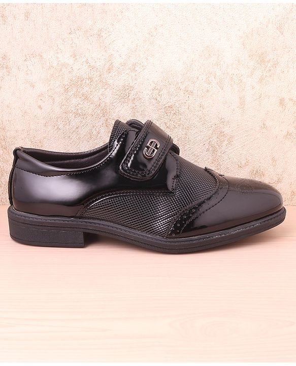 Pine Kids Textured & Appliqued Formal & Party Wear Shoes with Velcro Closure - Black