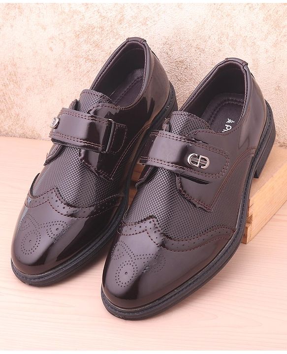 Pine Kids Textured & Appliqued Formal & Party Wear Shoes with Velcro Closure - Black