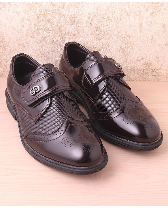 Pine Kids Textured & Appliqued Formal & Party Wear Shoes with Velcro Closure - Black