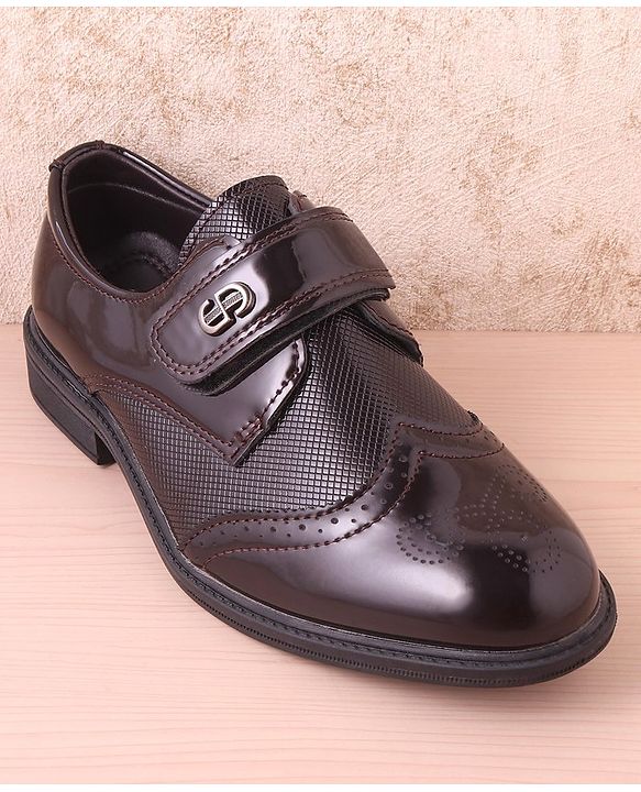 Pine Kids Textured & Appliqued Formal & Party Wear Shoes with Velcro Closure - Black