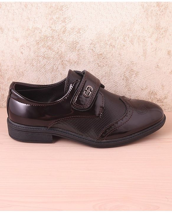 Pine Kids Textured & Appliqued Formal & Party Wear Shoes with Velcro Closure - Black