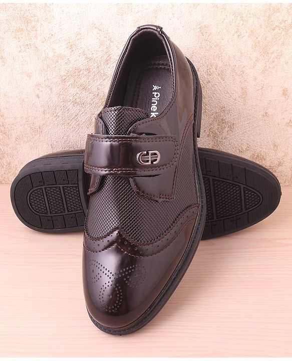 Pine Kids Textured & Appliqued Formal & Party Wear Shoes with Velcro Closure - Black