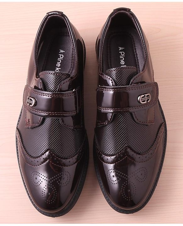 Pine Kids Textured & Appliqued Formal & Party Wear Shoes with Velcro Closure - Black