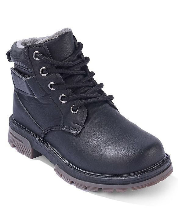 Pine Kids Slip On Winter Boots with Side Zipper & Velcro Closure - Black