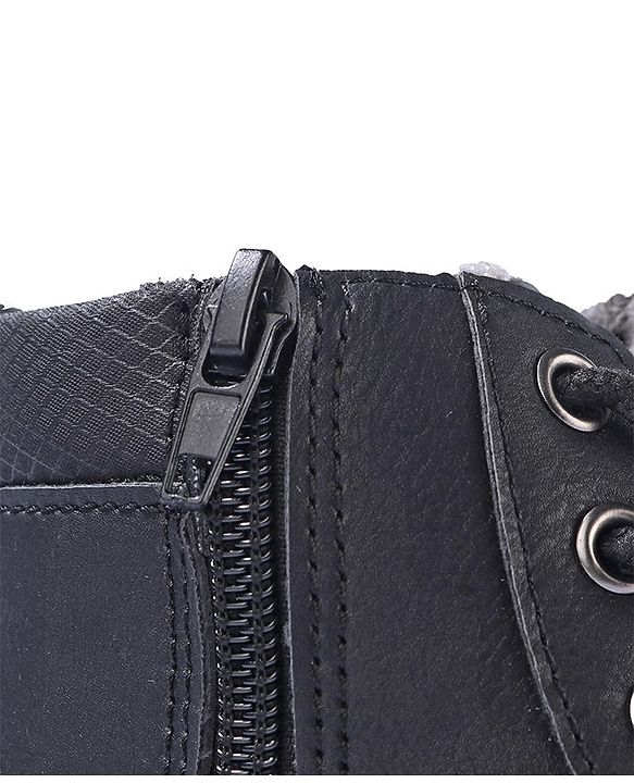 Pine Kids Slip On Winter Boots with Side Zipper & Velcro Closure - Black