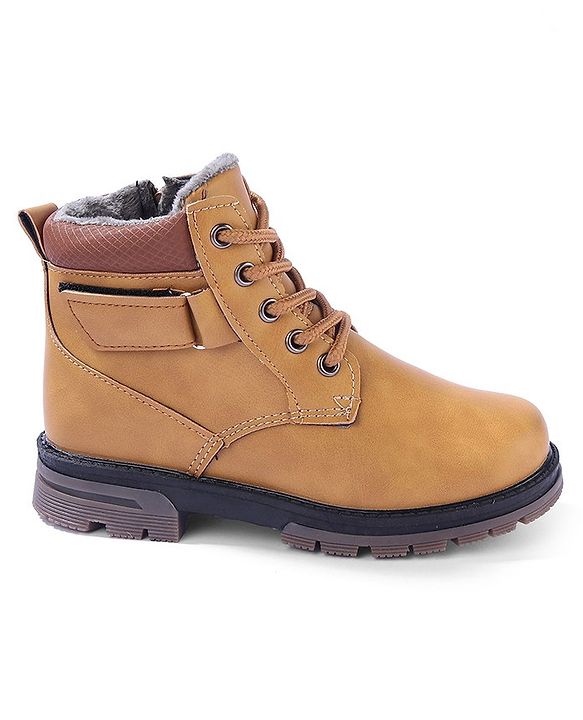 Pine Kids Slip On Winter Boots with Side Zipper & Velcro Closure - Brown