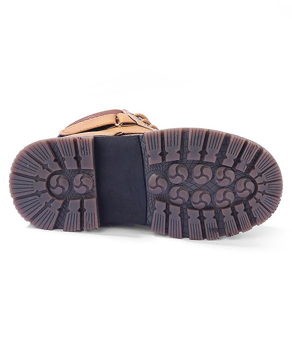 Pine Kids Slip On Winter Boots with Side Zipper & Velcro Closure - Brown