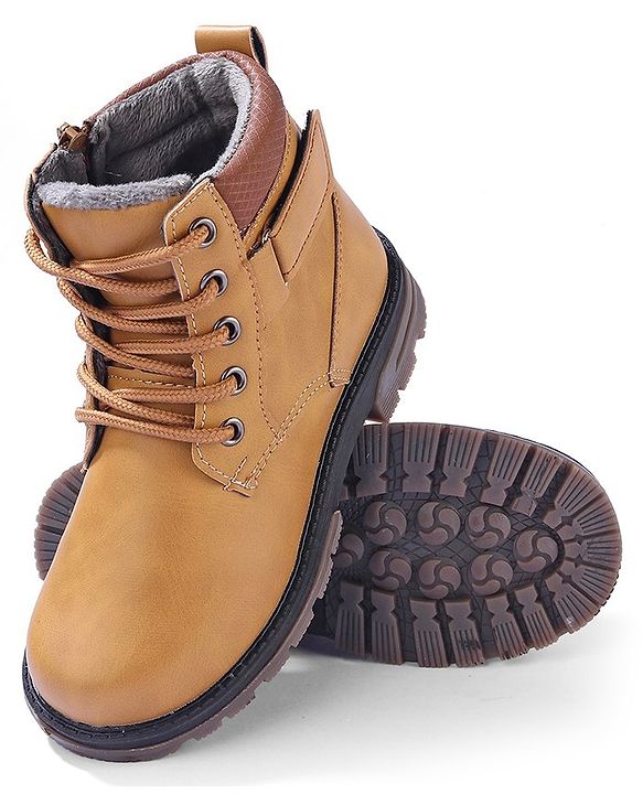 Pine Kids Slip On Winter Boots with Side Zipper & Velcro Closure - Brown