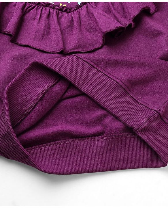 Pine Kids 100% Cotton Knit Full Sleeves Sweatshirt with Ruffle Neck Floral Print - Violet