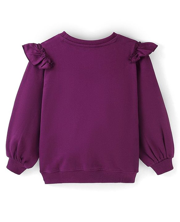Pine Kids 100% Cotton Knit Full Sleeves Sweatshirt with Ruffle Neck Floral Print - Violet