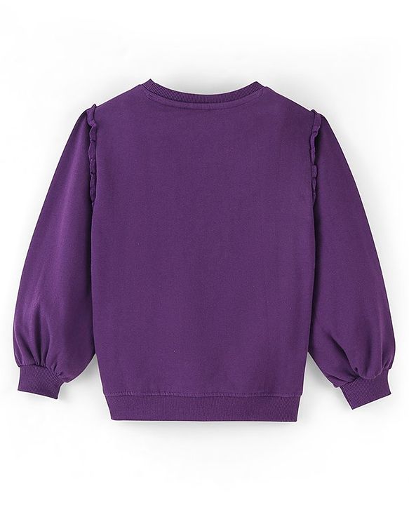 Pine Kids Balloon Sleeves Round Neck Biowashed Sweatshirt Puff Print - Acai Purple