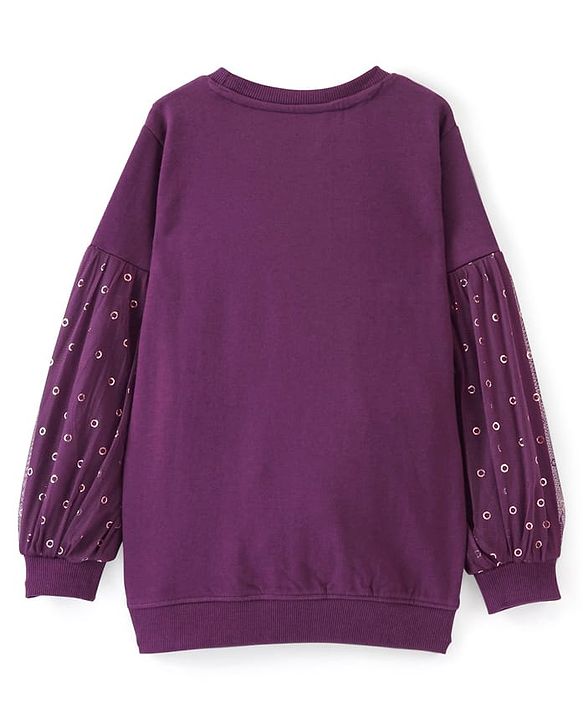 Pine Kids Cotton Full Sleeves Glitter Print Sweatshirt - Purple