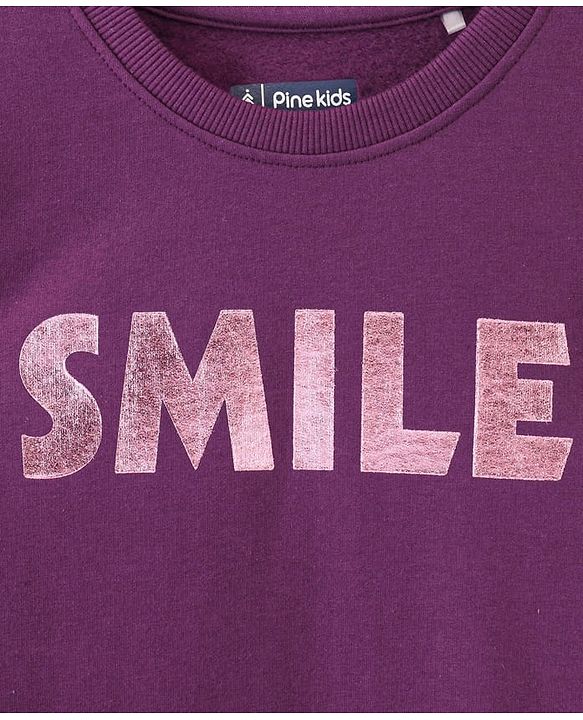 Pine Kids Cotton Full Sleeves Glitter Print Sweatshirt - Purple
