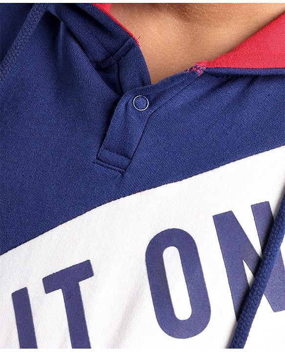 Pine Kids Full Sleeves Hooded Biowashed Sweatshirt Text Print - Blue & Red