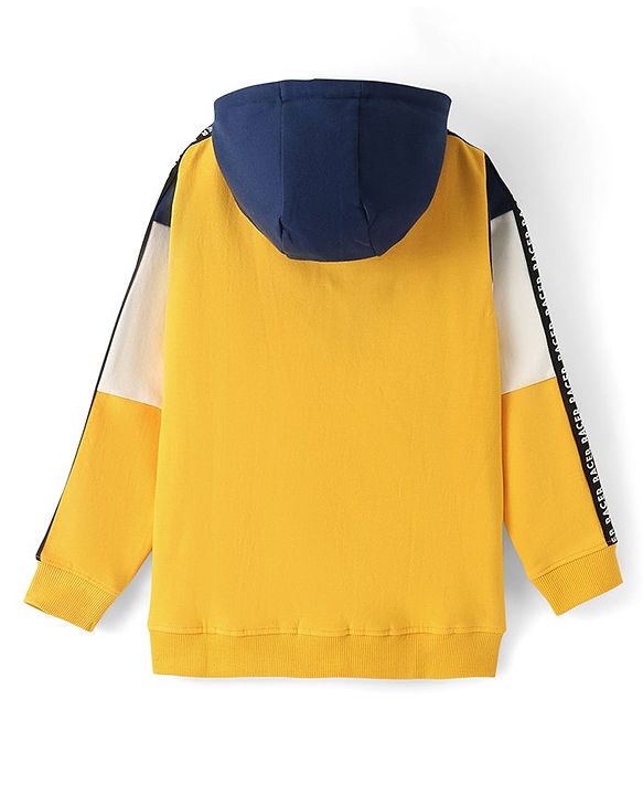 Pine Kids Full Sleeves Hooded Front Open Biowashed Sweatjacket - Golden