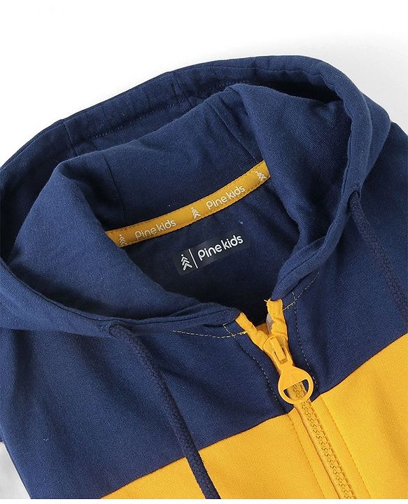 Pine Kids Full Sleeves Hooded Front Open Biowashed Sweatjacket - Golden