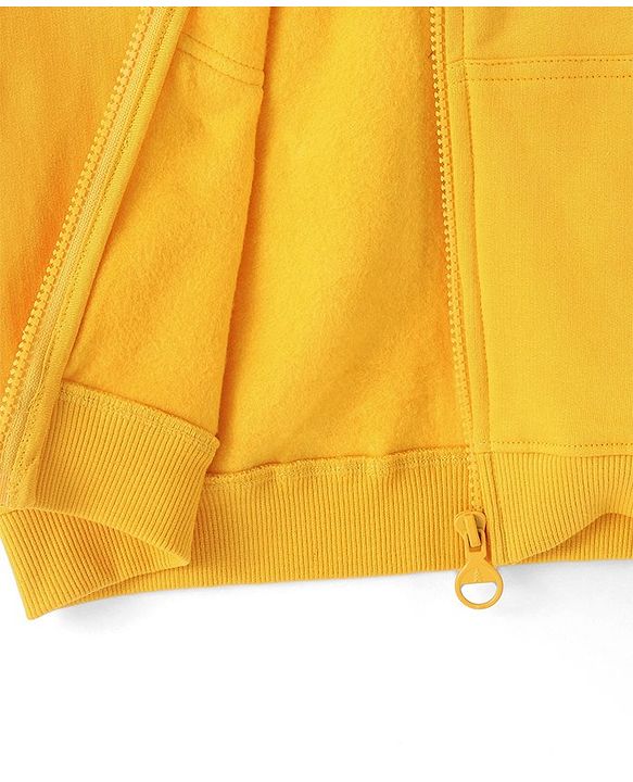 Pine Kids Full Sleeves Hooded Front Open Biowashed Sweatjacket - Golden