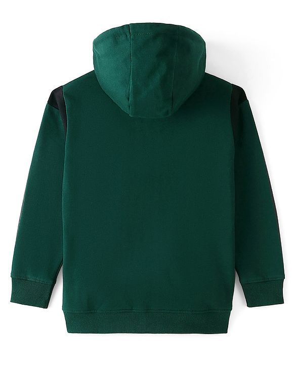 Pine Kids Cotton Knit Full Sleeves Hooded Bio Washed Basic Sweat Jacket With Text Print - Aventurine