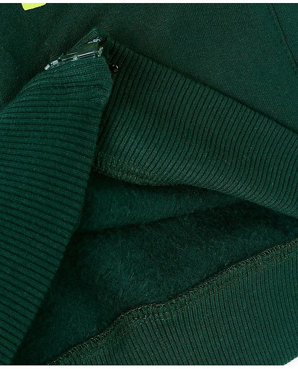 Pine Kids Cotton Knit Full Sleeves Hooded Bio Washed Basic Sweat Jacket With Text Print - Aventurine