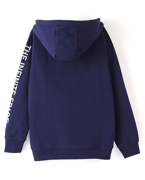 Pine Kids Full Sleeves Hooded Biowashed Sweatshirt Cosmic Print - Blue