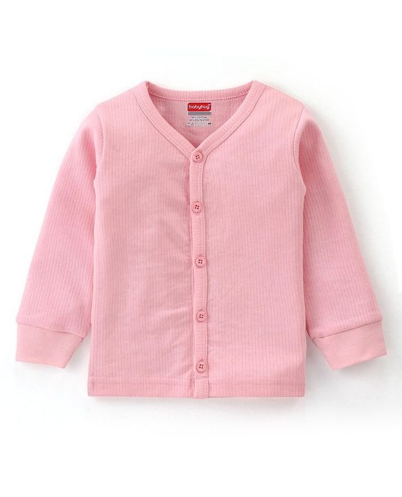 Babyhug Cotton Full Sleeves Thermal Wear Solid Pack Of 2 - Pink & Red
