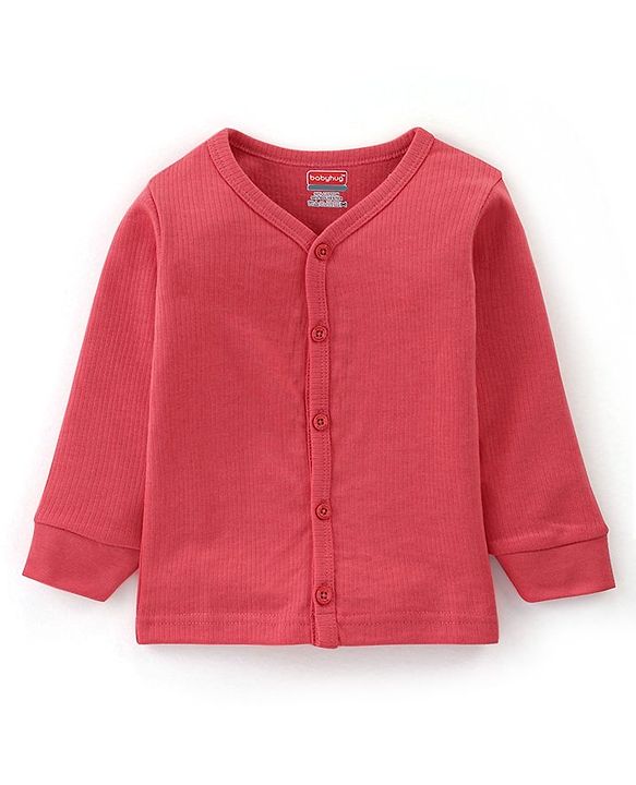 Babyhug Cotton Full Sleeves Thermal Wear Solid Pack Of 2 - Pink & Red
