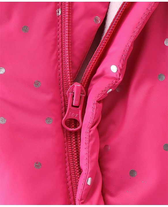 Babyhug Full Sleeves Foil Printed Hooded Winter Wear Romper - Fuchsia