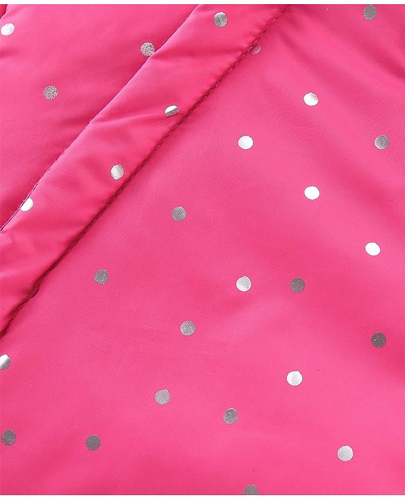 Babyhug Full Sleeves Foil Printed Hooded Winter Wear Romper - Fuchsia