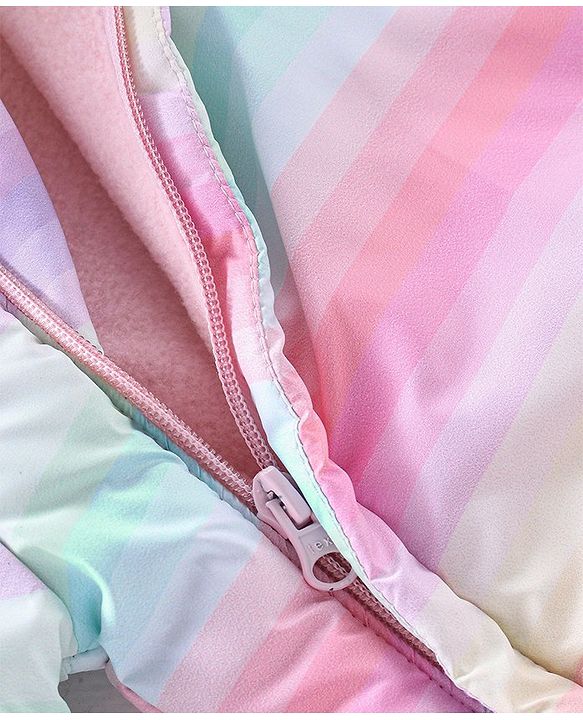 Babyhug Woven Full Sleeves Striped Winter Wear Hooded Romper - Multicolour