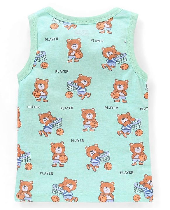 Babyhug 100% Cotton Antibacterial Vests Teddy Print Pack Of 3 - Green & Purple