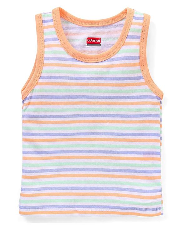 Babyhug 100% Cotton Antibacterial Vests Teddy Print Pack Of 3 - Green & Purple