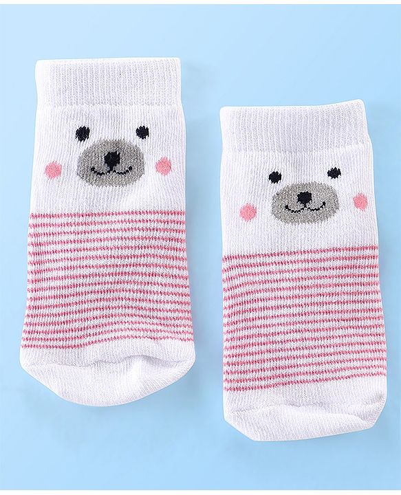 Cute Walk by Babyhug Anti Bacterial Ankle Length Teddy Design Socks Pack of 5 - Pink & White