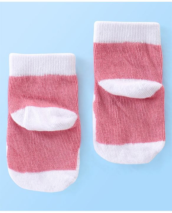Cute Walk by Babyhug Anti Bacterial Ankle Length Teddy Design Socks Pack of 5 - Pink & White