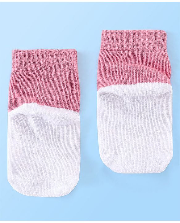 Cute Walk by Babyhug Anti Bacterial Ankle Length Teddy Design Socks Pack of 5 - Pink & White