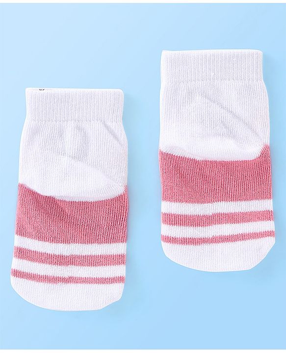 Cute Walk by Babyhug Anti Bacterial Ankle Length Teddy Design Socks Pack of 5 - Pink & White