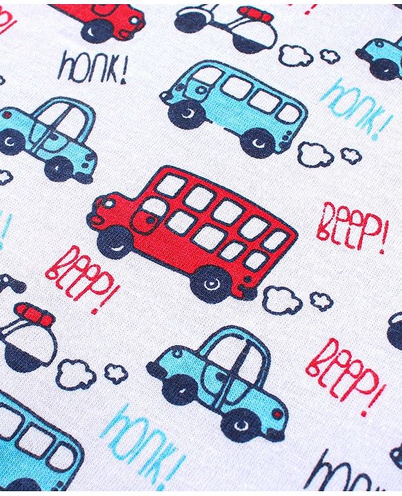 Babyhug 100% Cotton Antibacterial Sleeveless Sando Vests Stripes & Car Print Pack of 5- Blue Red & White